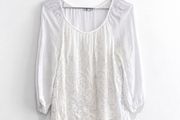 Pre Owned White Embroidered Boho Tunic Blouse