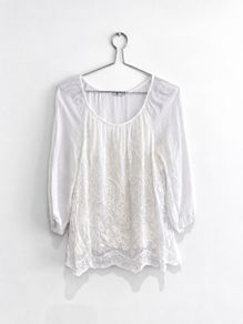Pre Owned White Embroidered Boho Tunic Blouse