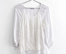 Pre Owned White Embroidered Boho Tunic Blouse