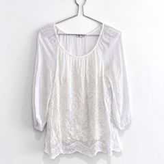 Pre Owned White Embroidered Boho Tunic Blouse