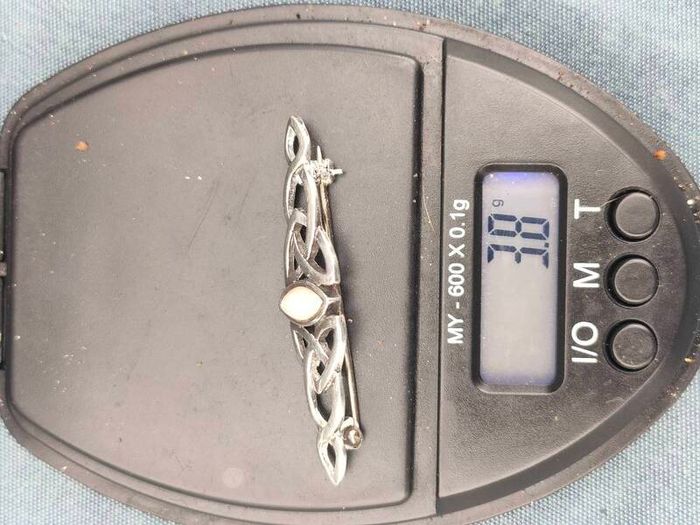 Vintage Sterling silver and White opal brooch
