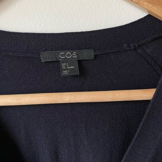 COS 100%  Wool V-Neck Cardigan Jumper with Pockets Dark Navy Blue Size S Excellent Condition