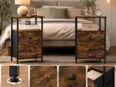 Set of 2 Industrial Bedside Tables with Drawers and Open Storage