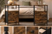 Set of 2 Industrial Bedside Tables with Drawers and Open Storage
