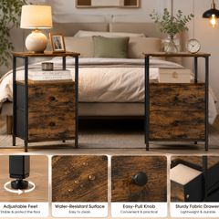 Set of 2 Industrial Bedside Tables with Drawers and Open Storage