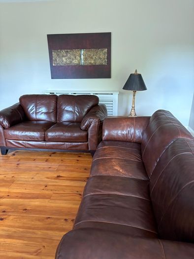 Luxury brown leather sofa set - 3 seater, 2 seater& Armchair.