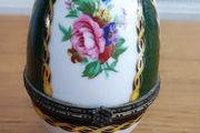 Vintage Porcelain Egg Hinged Trinket Box 3 Gold Legs Floral