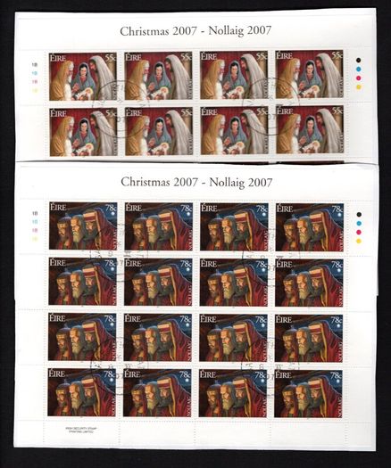 2007 Ireland Christmas commemorative Stamp Sheetlets Plate 1B1B1B1B Fine Used with Dublin cancel of 8th October 2007 (First day of issue)