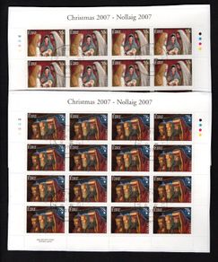 2007 Ireland Christmas commemorative Stamp Sheetlets Plate 1B1B1B1B Fine Used with Dublin cancel of 8th October 2007 (First day of issue)