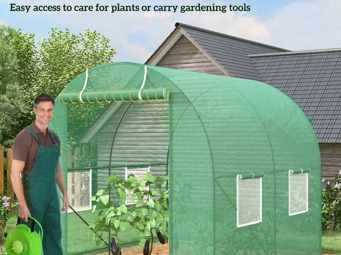 Reinforced Walk in Polytunnel Greenhouse with Roll Up Door, Galvanised Steel Frame and Zipped Door Windows, 2.5 x 2 m
