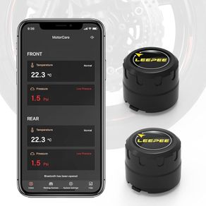 Motorcycle Tire Pressure Monitoring System, Tire Pressure and Temperature Alarm, Wireless Motorcycle TPMS with 2 External Sensors, Support iOS and Android