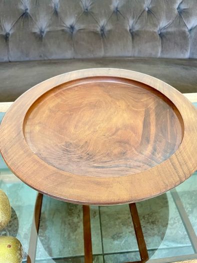 Vintage MCM Wood Fruit Pedestal Bowl Tazza
