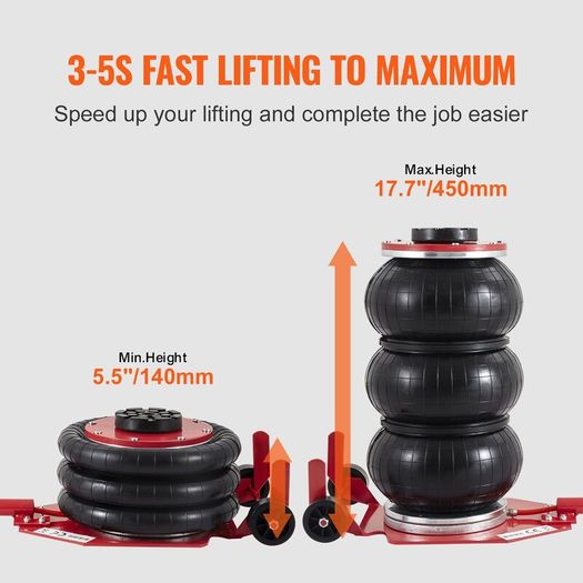 Pneumatic Jack Triple Bag Air Jack 3T, Triple Bag Air Jack 140-450mm Lift Height Bag Air Jack, 5 Minutes Lift Air Jack Jack Labor Saving for SUV, Truck, Car, etc.