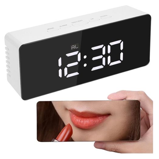 New Digital LCD Large Display Alarm Clock Mirror Lamp Face Home Tool #1426