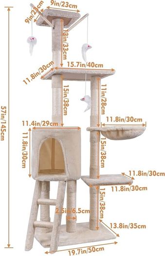 NEW SALE | Cat Tree, Cat Scratch Posts 145cm Multi-Level Stable Climbing Tower Trees with Ladder, Indoor Pet Activity Furniture Play House for Kitty Kitten