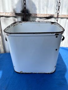 Vintage white enamel bread bin