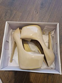 Koi Couture Nude Patent High Platform Stiletto Heels | UK 4 | Boxed