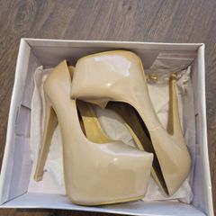 Koi Couture Nude Patent High Platform Stiletto Heels | UK 4 | Boxed