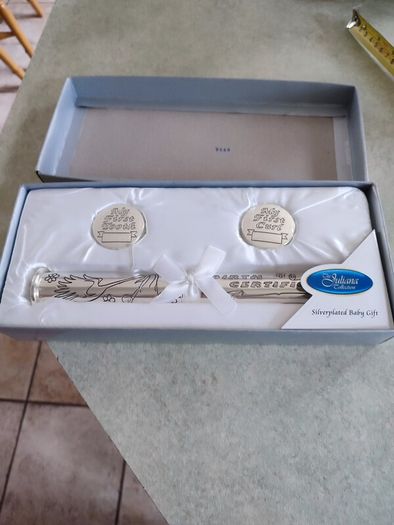 Boxed As New Juliana Silver Plated Birth Certificate Set  Bc Holder, 1st Tooth, 1st Curl