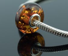 Genuine Cognac Baltic Amber Pandora Charm Bead Bracelet Amber Silver Trollbead for Bracelet or Necklace