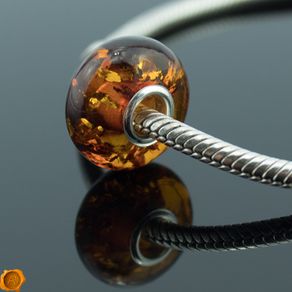 Genuine Cognac Baltic Amber Pandora Charm Bead Bracelet Amber Silver Trollbead for Bracelet or Necklace