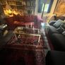 Chrome, Wood and Tempered Glass Coffee Table and matching nest of 3 side tables Image 2