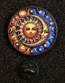 Sun / moon,  Pin back badge.