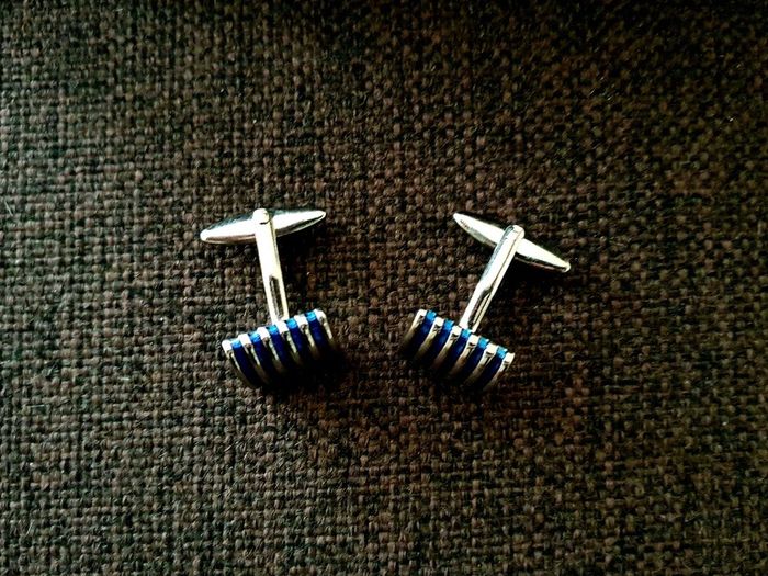 4 Pairs Men's Cufflinks - Silver & Blue Modern Designs