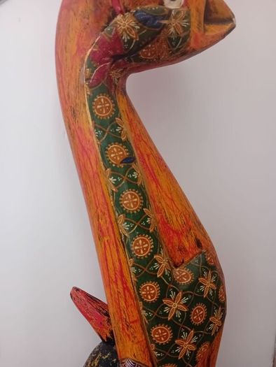 Vintage Indonesian folk art tall wooden cat sculpture