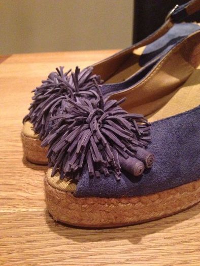Navy Faux Suede Peep Toe Wedge Size 5