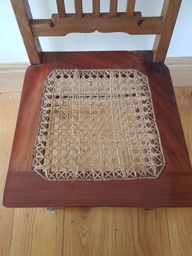Antique Vintage Chair with Rattan Woven Seat Pad
