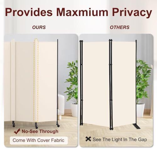4 Panel Room Divider Folding Privacy Screen, Freestanding Room Partition with Lockable Wheels, Portable