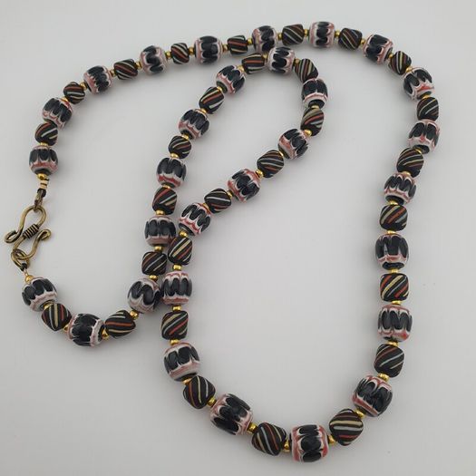 Vintage Venetian Style Strip & Trade Glass Bead Necklace
