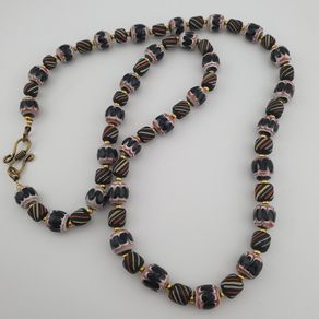 Vintage Venetian Style Strip & Trade Glass Bead Necklace