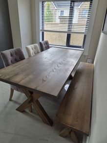 Dining table set and matching island chairs