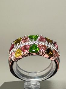 Sterling silver 925 ring with natural Multi-Tourmaline & Natural Zircon. With certificate