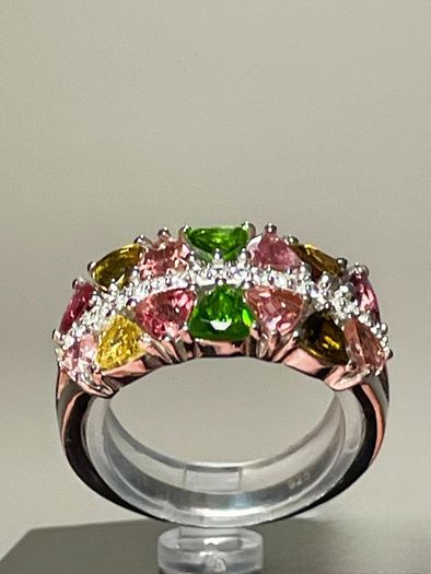 Sterling silver 925 ring with natural Multi-Tourmaline & Natural Zircon. With certificate