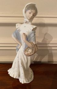 Nao by Lladro Spanish Porcelain Figurine, Girl with a Basket of Roses, 13 inches high