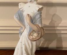 Nao by Lladro Spanish Porcelain Figurine, Girl with a Basket of Roses, 13 inches high