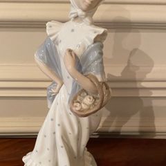 Nao by Lladro Spanish Porcelain Figurine, Girl with a Basket of Roses, 13 inches high