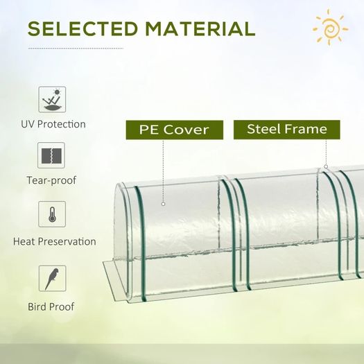 Tunnel Greenhouse Green Grow House Steel Frame for Garden Backyard with Zipper Doors 295x100x80 cm, Clear