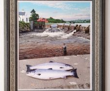 PRICE DROP - Painting by Paul MacCormaic 1998 - Salmon fishing by Galway Weir