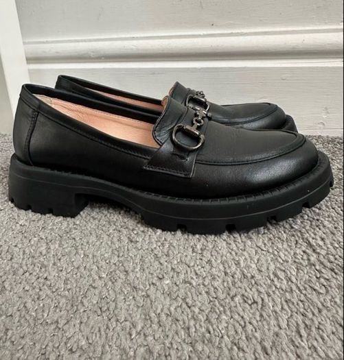 Women's black loafers genuine leather,women shoes