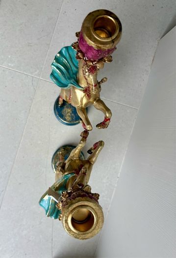 Pair of Ornate Gold Horse Candlesticks