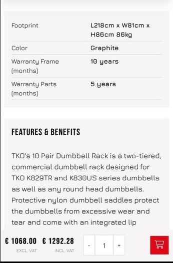 Tko 20 or 40 saddle dumbbell racks. Round dumbbell rack