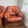 Solid Oak Leather 3+1+1 sofa for sale Image 4