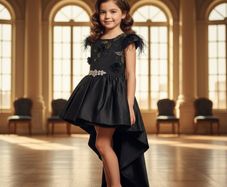 Girls Occasion Dress  The Odile, Black Lace & Fea