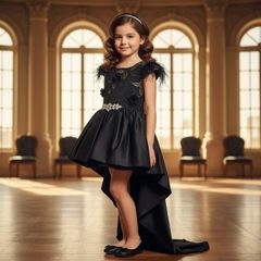 Girls Occasion Dress  The Odile, Black Lace & Fea