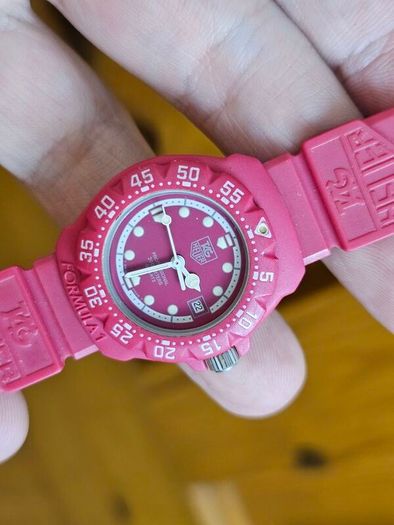 Vintage Swiss Made 1990s Tag Heuer Formula 1 Dark Pink Plastic Lady's Swiss Watch Quartz