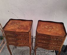 Matching pair of antique French Louis XV style nightstand or bedside tables.